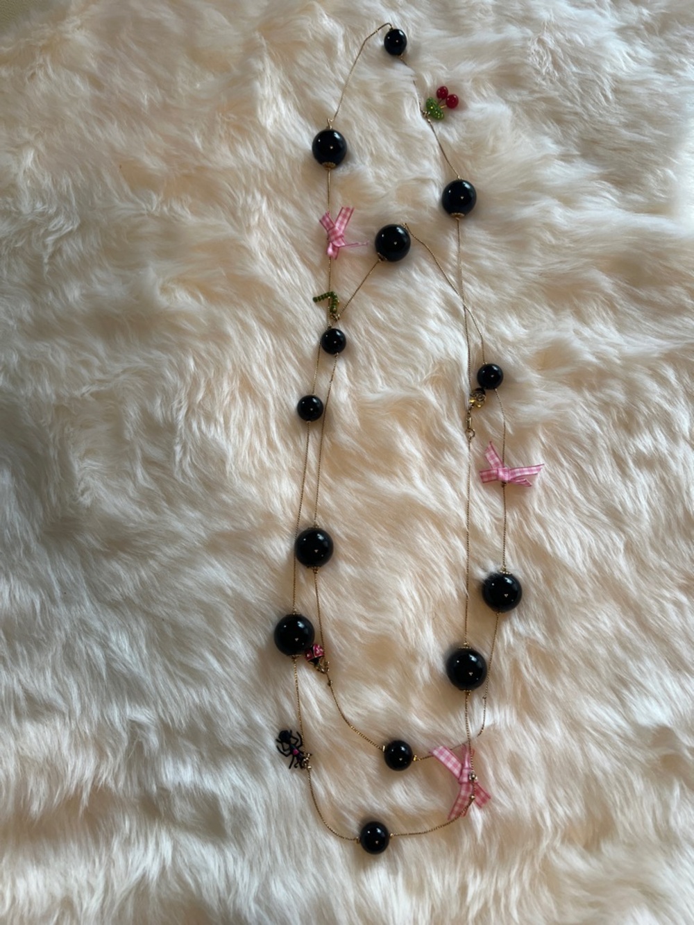 Betsey Johnson Black Bead Layered Necklace with Pink Accents